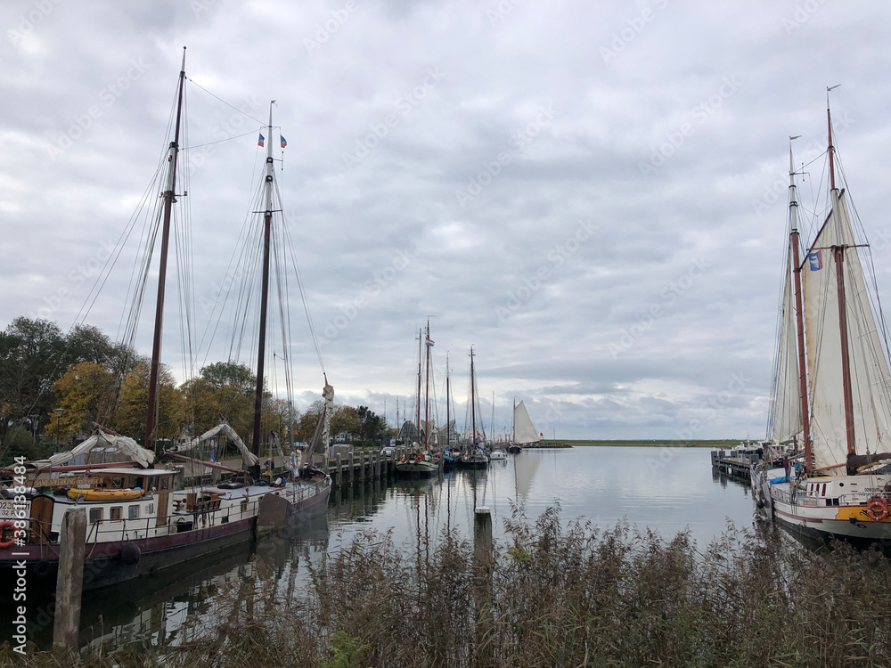 Sailships in the harbor of Sloten