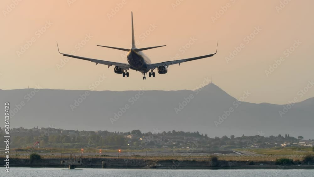Plane landing on Corfu Island, Greece. Plane landing on Corfu Island, Greece.