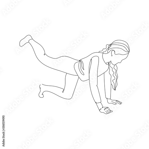 Fitness at home. Woman - one line drawing. Vector illustration continuous line drawing