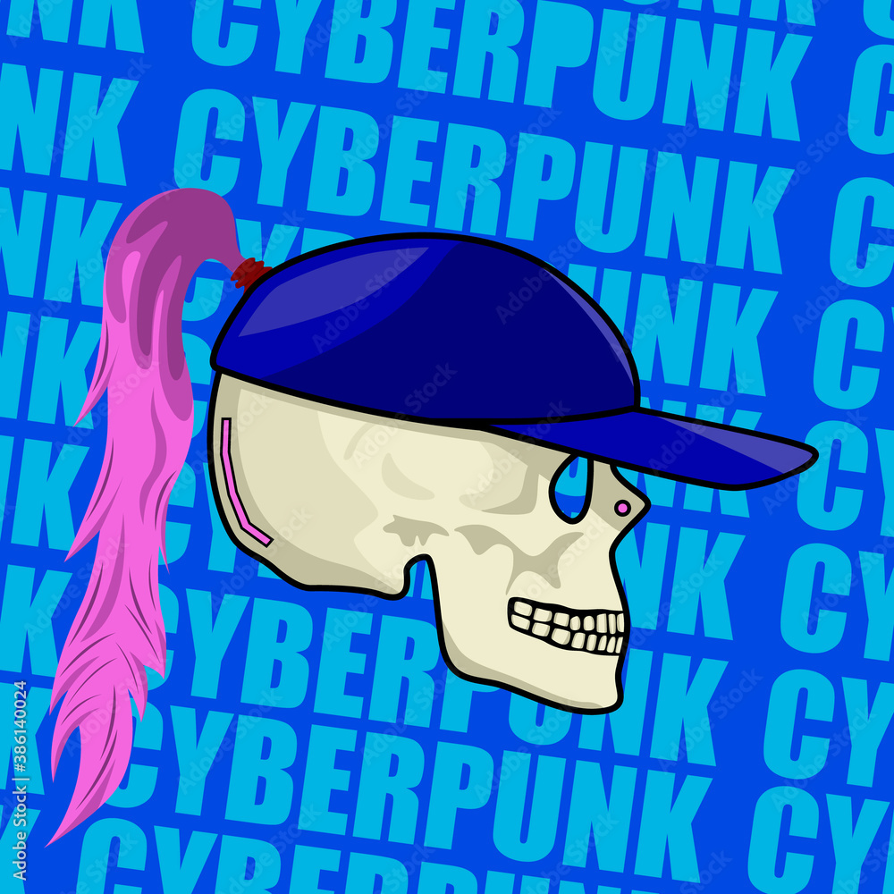 Images of a cyberpunk skull with a hairstyle and a cap. Images for various purposes, games, websites, and more.