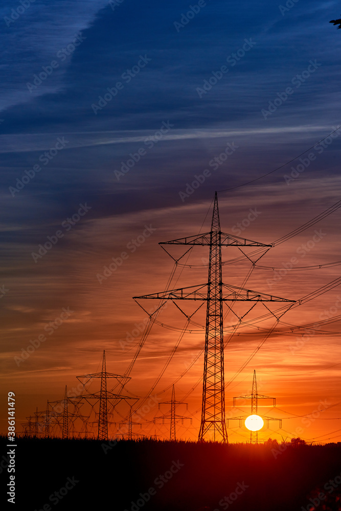electricity transportation with hgh voltage wire on pylon