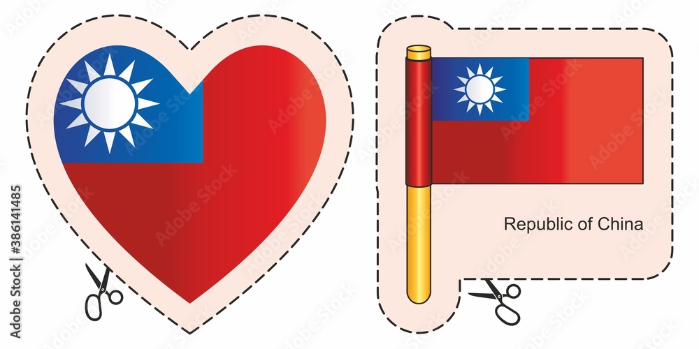 Fototapeta premium Flag of the Republic of China. Taiwan. Vector cut sign here, isolated on white. Can be used for design, stickers, souvenirs.