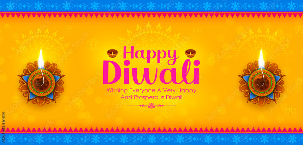 Illustration Of Burning Diya On Happy Diwali Holiday Background For 