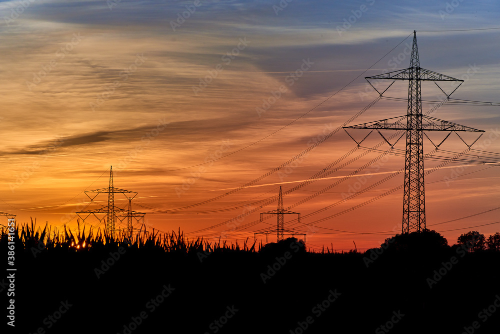 Fototapeta premium electricity transportation with hgh voltage wire on pylon