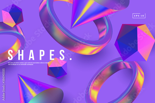 Colorful background with cimple gemotricshapes. Iridescent gradient. Eps10 vector. photo