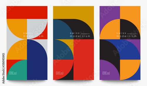 Swiss modernism banners set. Minimal graphic design.  Simple geometric shapes and forms. photo