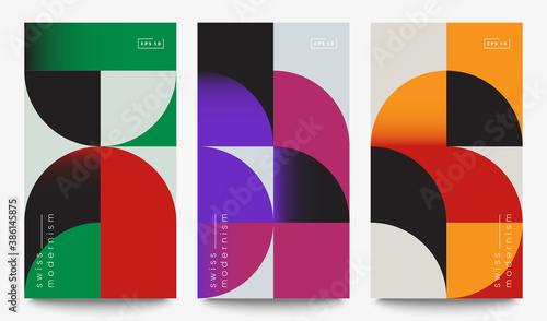 Swiss modernism banners set. Minimal graphic design.  Simple geometric shapes and forms. photo