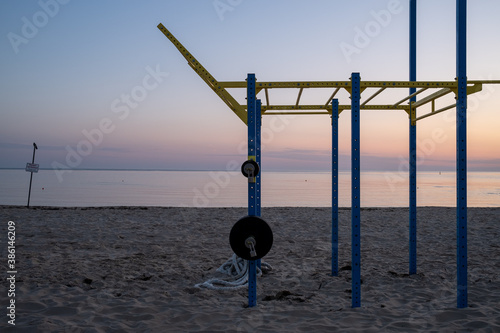 Fototapeta Naklejka Na Ścianę i Meble -  exercise equipment on the beach in usdom, at the baltic sea in germany