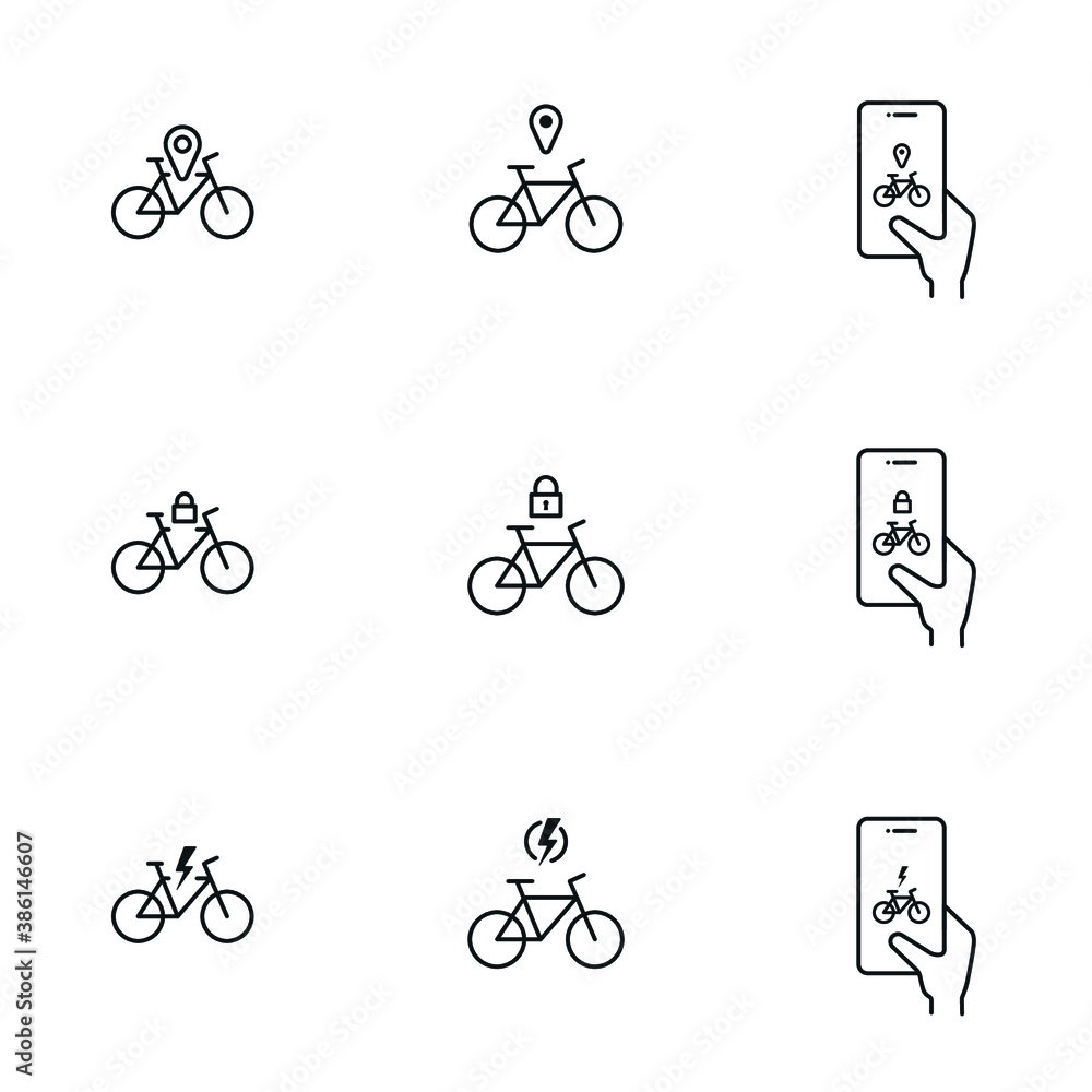 Bike e-Bike modern bicycle Icon set - technology Vector Bike e-Bike modern bicycle Icon set - technology Vector