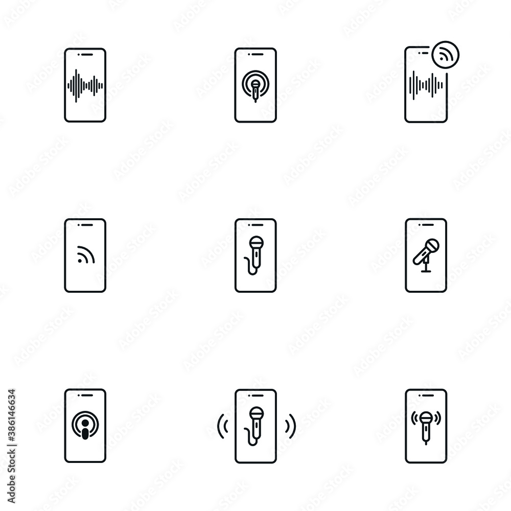 Podcast on Mobile Phone Icon Set - Vector Podcast on Mobile Phone Icon Set - Vector