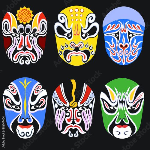 Vector illustration. Beijing opera mask of ancient people.