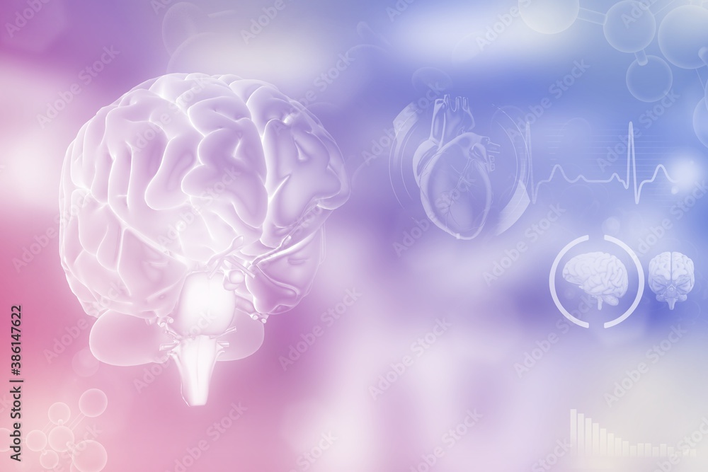 Human brain, brain development concept - highly detailed electronic texture or background, medical 3D illustration Human brain, brain development concept - highly detailed electronic texture or background, medical 3D illustration