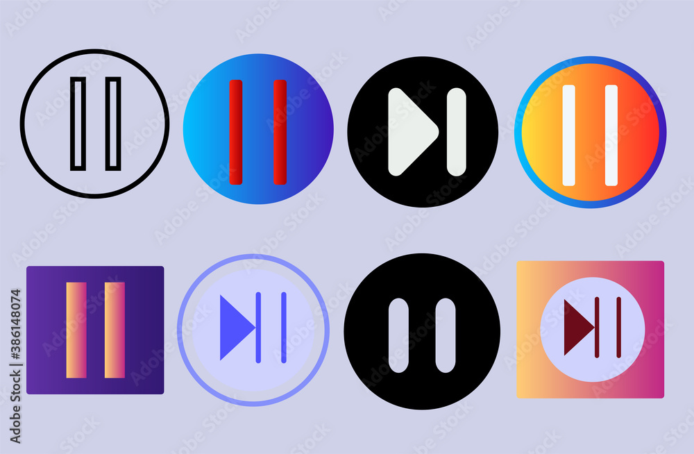 Set of Pause media player button with colorful flat style vector can be used as Icon, Symbol, element of projects.