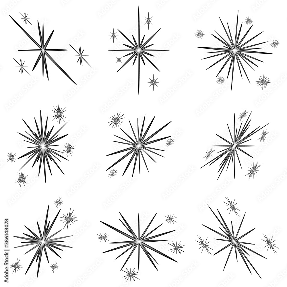 Set of bright stars for Christmas, New Year. Vector illustration.