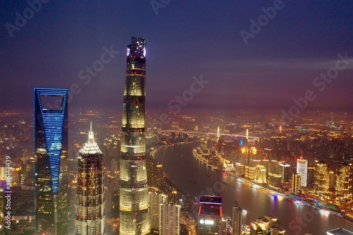 Photography Shanghai skyline by night