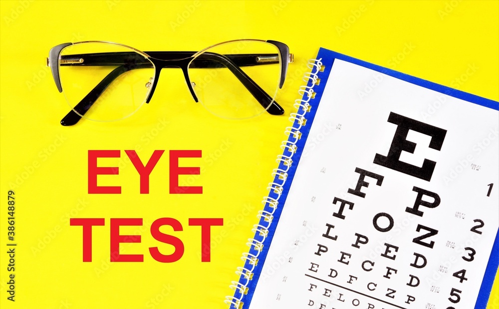 Eye examination. Text inscription on the background of the eye chart