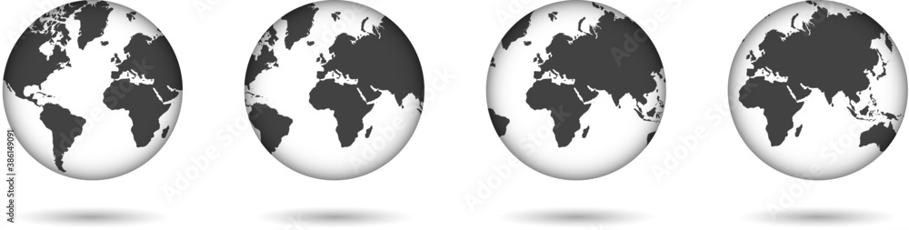 Earth. Set of transparent globes. Earth transparent style. 3d icon with set transparent globes earth. Vector
