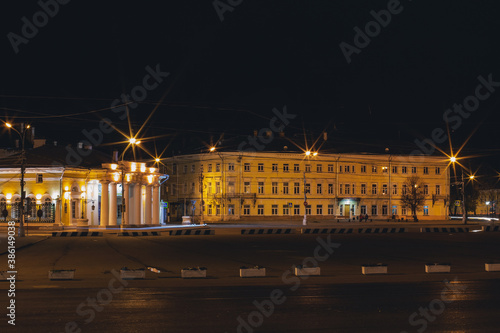 facade of historical buildings at night kostroma