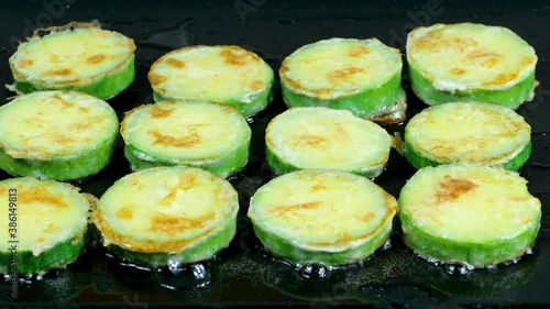 Korean food : Hobakjeon(Pan-fried battered zuccinni). Korean ritual food usually eaten on holidays. photo