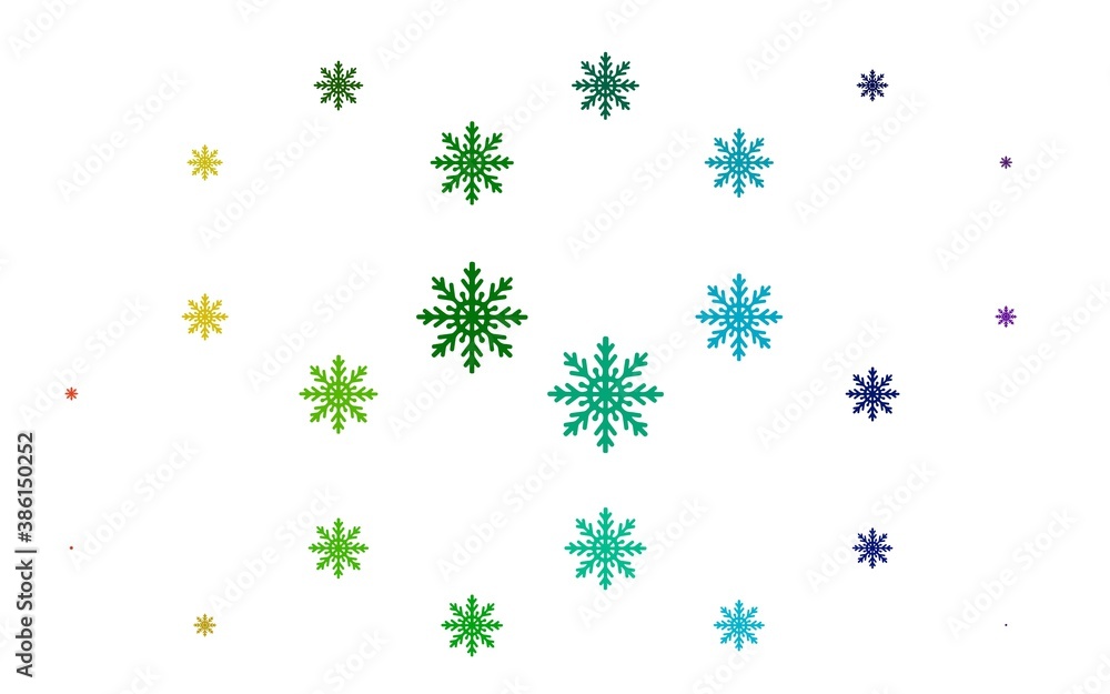 Light Multicolor, Rainbow vector background with xmas snowflakes.
