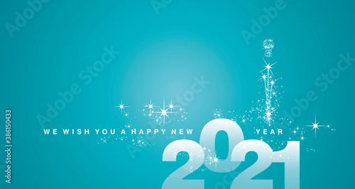 We wish you a Happy New Year 2021 white sea green aqua color greeting card