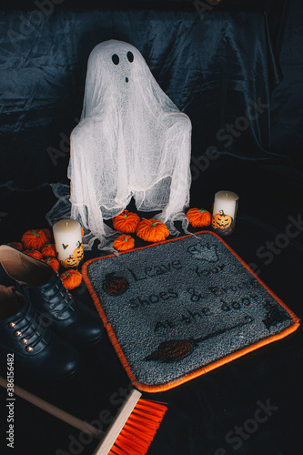 Funny Halloween front door setting