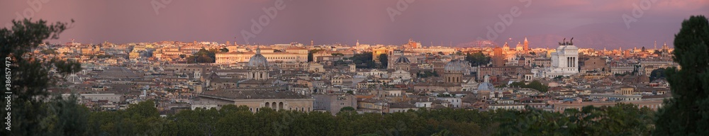 Panoramic view of the city of Rome at sunset