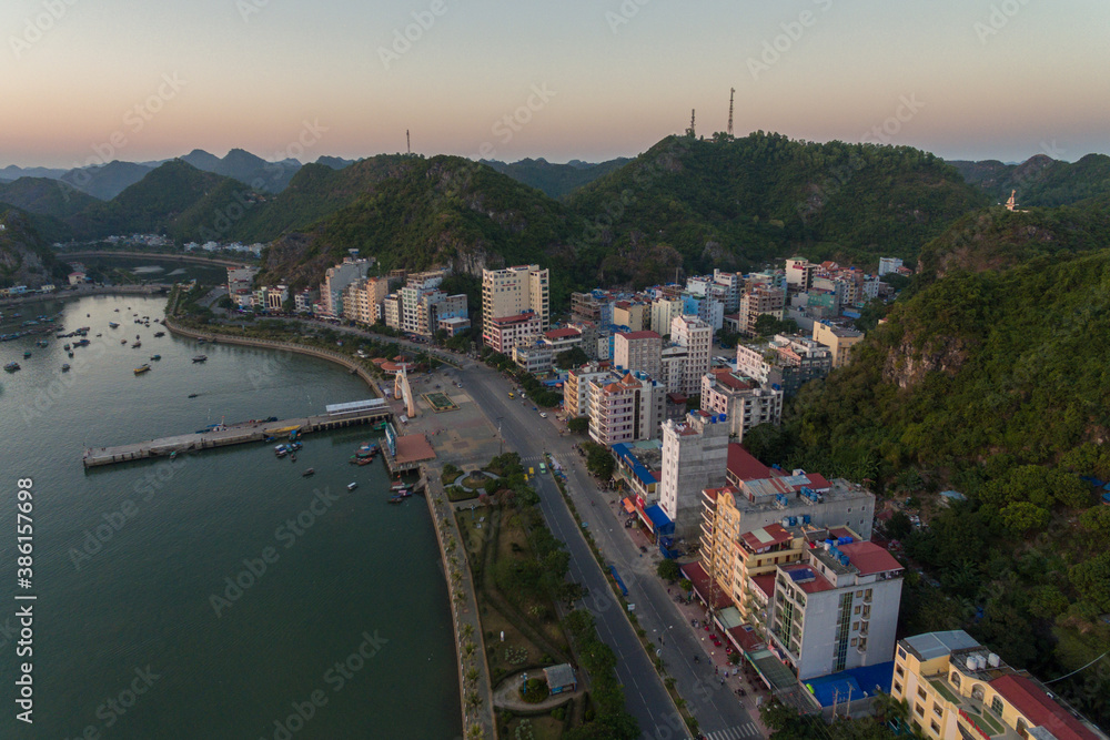 Ha Long Bay, Cat Ba Island, Vietnam, descending dragon bay Asia Aerial Drone Photo