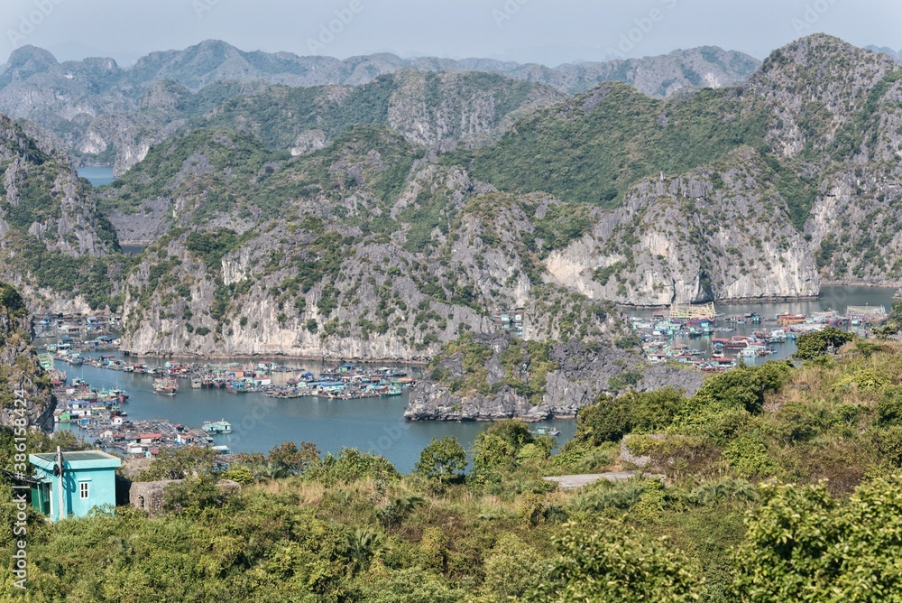Floating Village on Ha Long Bay, Cat Ba Island, Vietnam, descending dragon bay in Asia