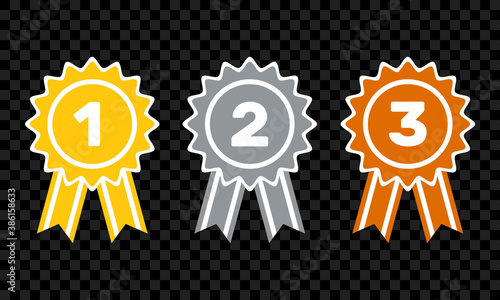 1st 2nd 3rd place awards with ribbons, flat vector set
