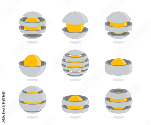 Set of creative logos in space style. Logo of a sphere with a core in the form of a robot. Vector illustration.