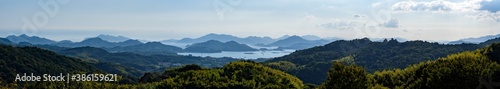 Fototapeta Naklejka Na Ścianę i Meble -  Panorama view of the Seto Inland Sea as seen from mountain in Fukuyama city