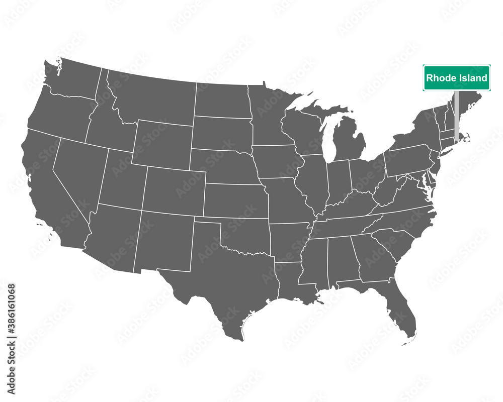 Rhode Island Ortsschild und Karte der USA