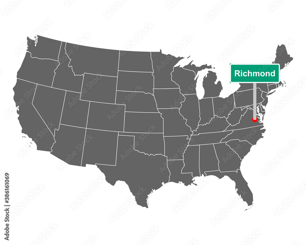 Richmond Ortsschild und Karte der USA