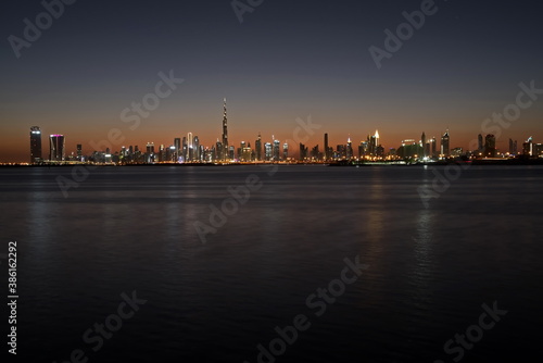 Dubai slyline from Dubai Creek Harbour and Dubai canal to Downtown and Business Bay, United Arab Emirates © hossein1351