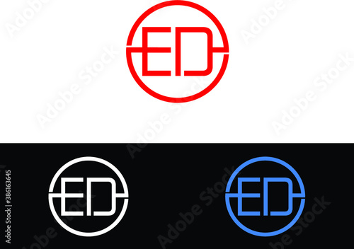 ED Circular Letter Logo with Circle Design and Black red gold color