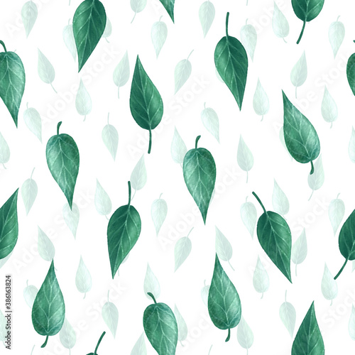 Cute green summer or spring leaves seamless pattern. Hand-drawn watercolor illustration. Perfect for wrapping paper  eco packages  cards  prints  textile  seasonal designs.