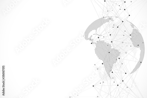Global network connections with points and lines. Wireframe background. Abstract connection structure. Polygonal space background, illustration
