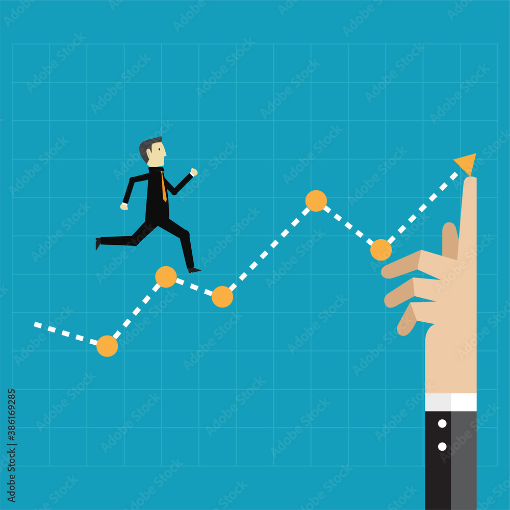 Businessman follow the lead up graph Businessman follow the lead up graph