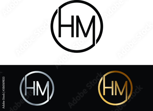 HM Circular Letter Logo with Circle Design and Black red gold color
