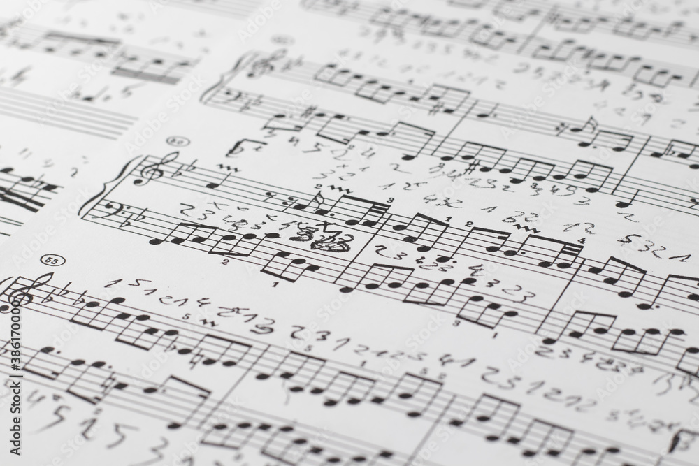 music notes background. Music sheet background, side view music notes background. Music sheet background, side view
