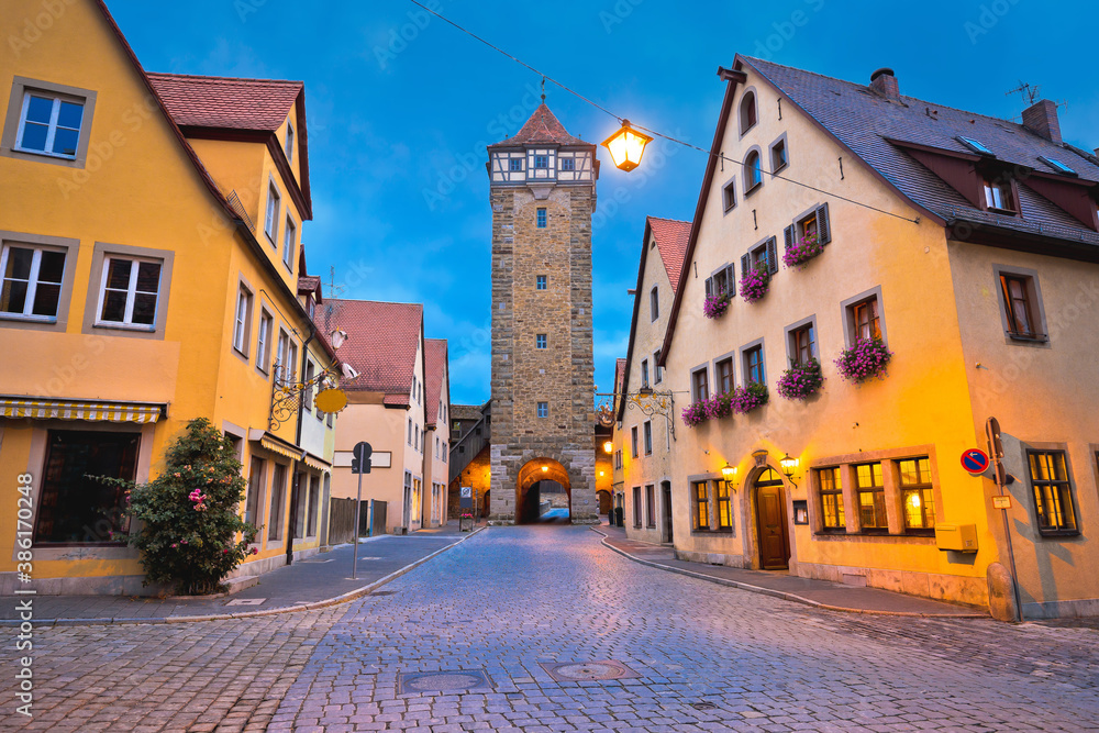 Rothenburg ob der Tauber. Hisoric tower gate of medieval German town of Rothenburg ob der Tauber