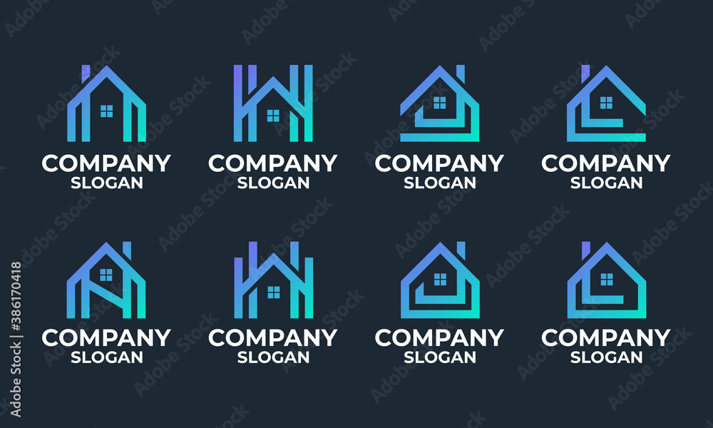 set of monogram home, house, building with initial letter logo design template set of monogram home, house, building with initial letter logo design template