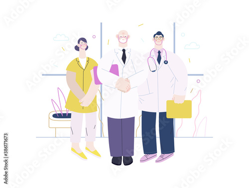 Medical insurance -medical guide -modern flat vector concept digital illustration - medical specialists standing together, team of doctors concept, medical office or laboratory © grivina