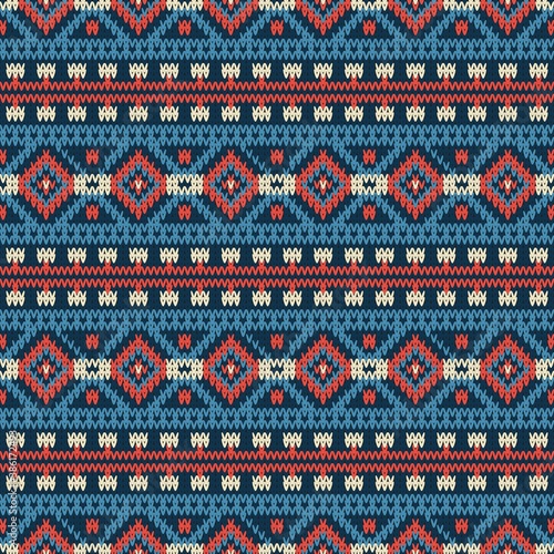 Seamless knitted pattern with color horizontal geometric stripes