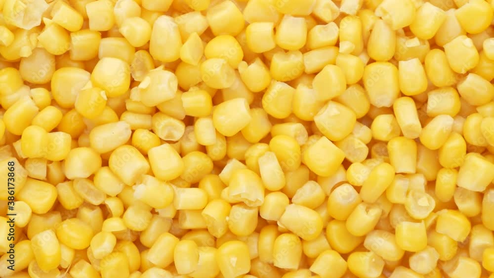 Canned corn, dolly shot. Peeled corn - background. Canned corn, dolly shot. Peeled corn - background.