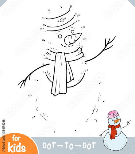 Numbers game, education dot to dot game for kids, Snowman