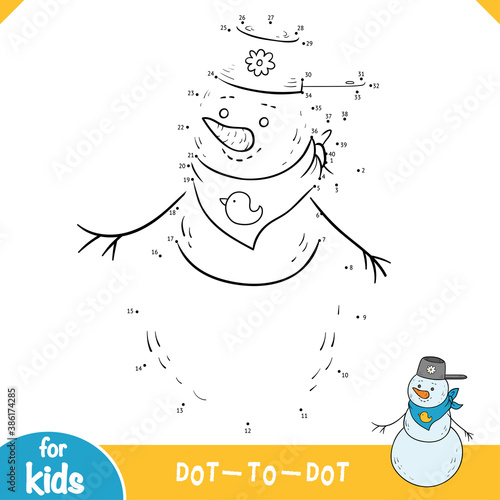 Numbers game, education dot to dot game for kids, Snowman