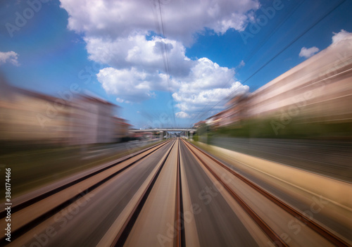 Railroad with motion blur effect. High speed train motion blur effect