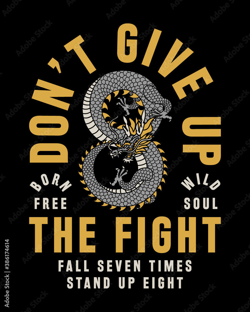 Naklejka premium Asian Style Dragon Illustration with Slogans Artwork for Apparel and Other Uses